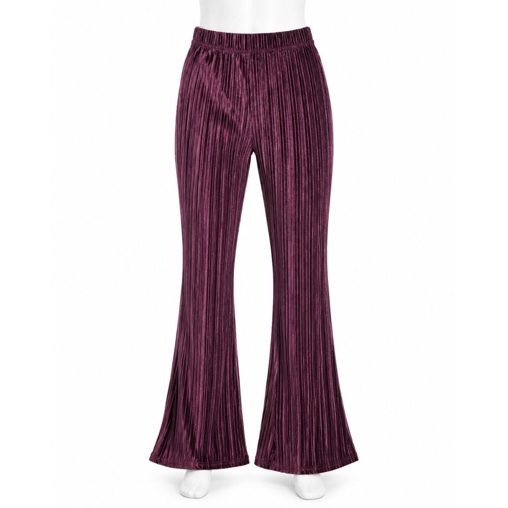 Wild Fable Burgundy Velvet Plisse Flare Pants Womens M Festival Wide Leg